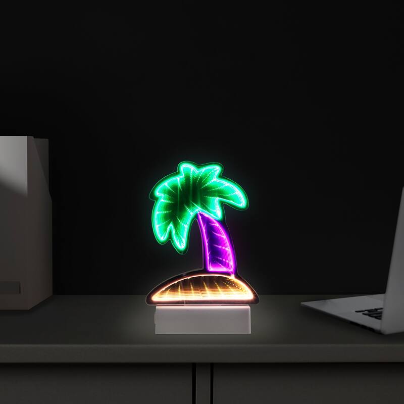 LED Lighted 3D Palm Tree Infinity Mirror - 8"