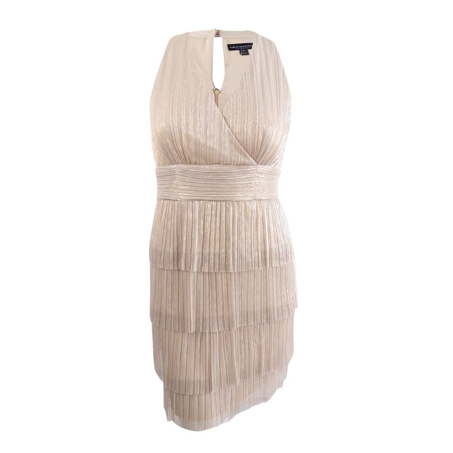 Shop Connected Women S Metallic Crinkle Tiered Halter Dress Gold