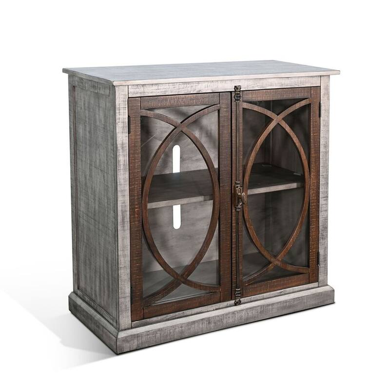 Ketty Accent Cabinet with Glass Doors, Gray Brown Mahogany Mindy Wood