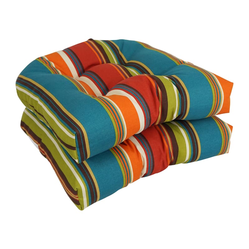 19-inch Rounded Back Indoor/Outdoor Chair Cushions (Set of 2) - 19" x 19" - Westport Teal