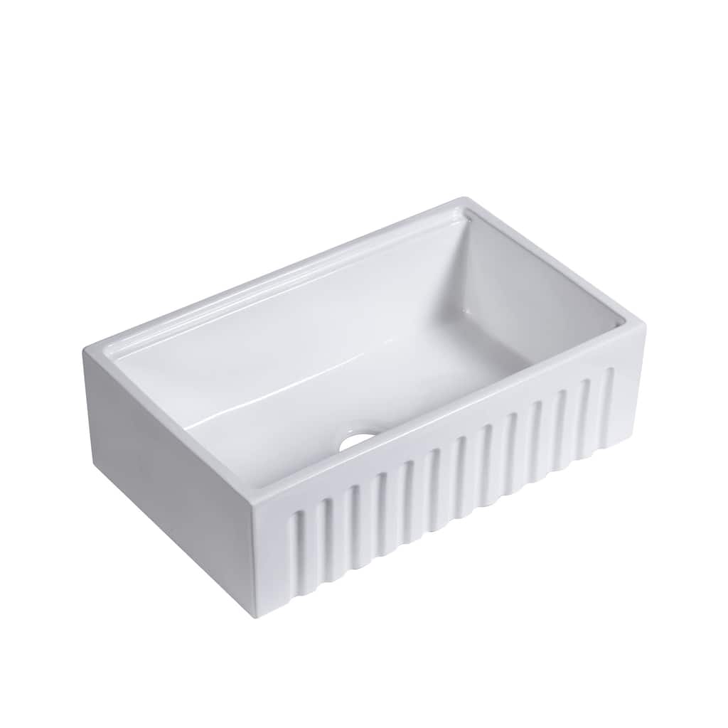 30" Fireclay Farmhouse Sink - Reversible Apron Front, 20" x 10" Deep White Porcelain Workstation Sink with Ledge and Accessories