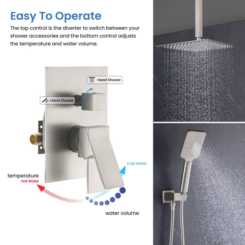 Pressure Balanced Ceiling Mounted 3-Function Shower System with Rough In Valve
