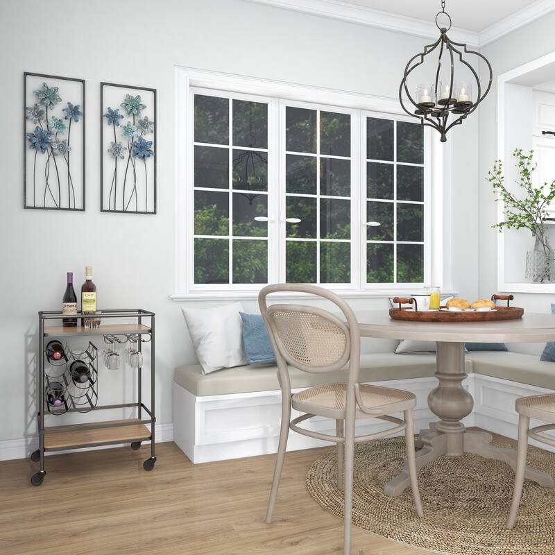 Teal Metal Floral Home Wall Decor with Black Frames and Gold Accents (Set of 2)