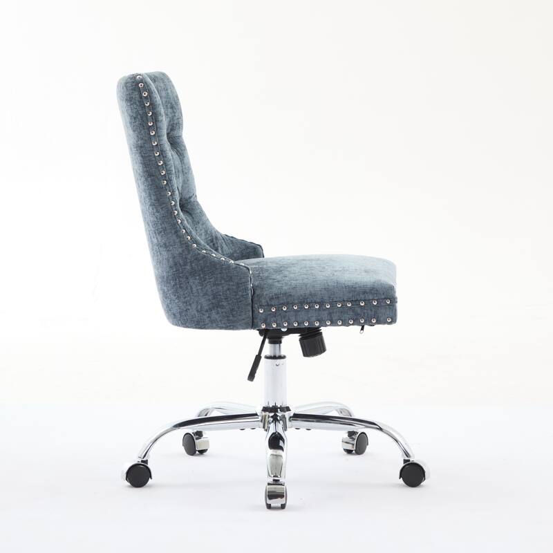 GDF Studio - Modern Chenille Tufted Upholstered Office Chair with Chrome Metal Base with Nailhead Trim and High-Rebound Cushion