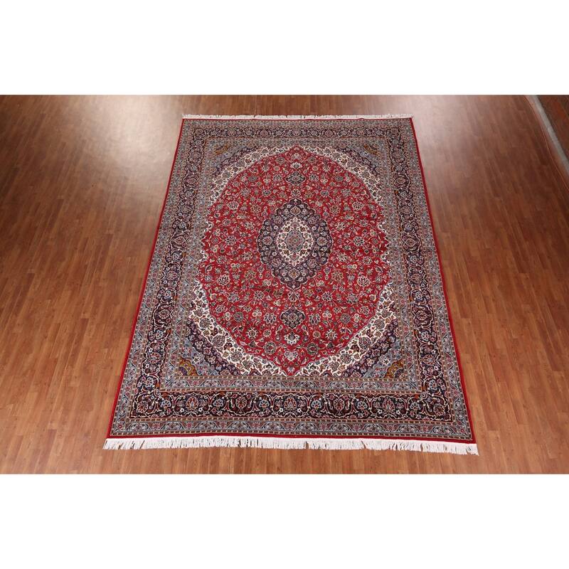 Traditional Red Kashan Turkish Rug Machine Made Living Room Carpet - 9'9" x 13'0"