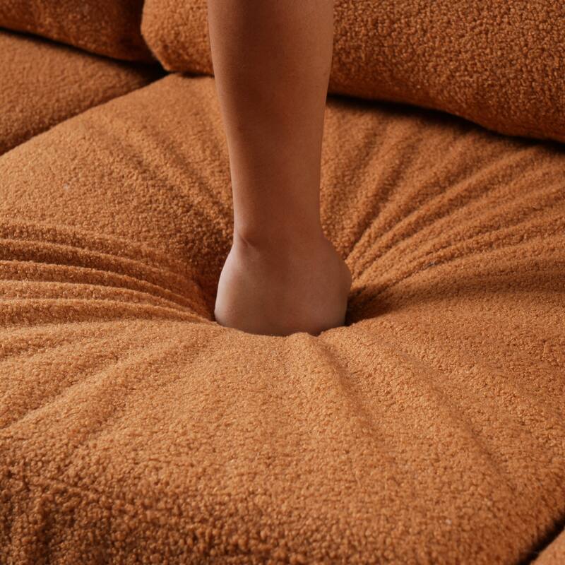 Teddy Velvet Fabric 3 Seater Sofa, Upholstered Sofa with Curved Armrest, Lounge Sofa Chair with Solid Wood Legs