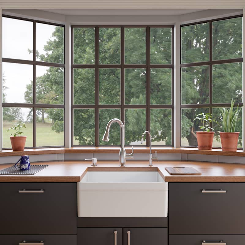 Alfi White Fireclay 26-inch Decorative Lip Single Bowl Farmhouse Kitchen Sink