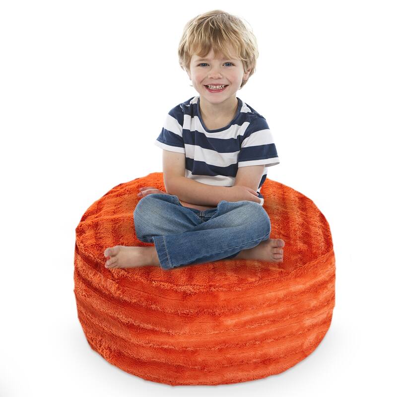 Cheer Collection Faux Fur Bean Bag and Stuffed Animal Storage Case - Orange