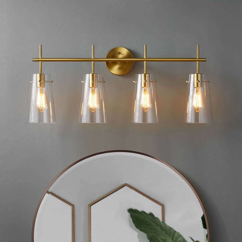 KAWOTI 4-Light Modern Bathroom Vanity Light with Glass Shade