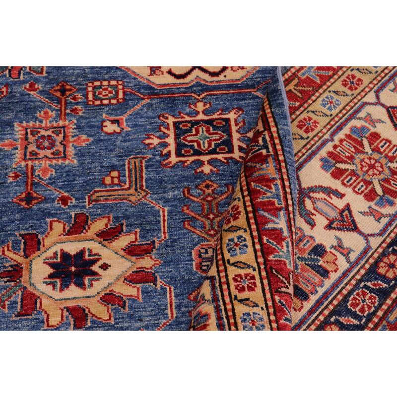Caucasian Super Kazak Ayanna Light Blue/Tan Hand Knotted Wool Rug - 8'1'' x 10'0''