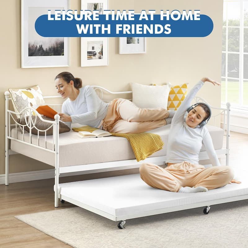 Daybed with Trundle Metal Guest Bed Frame Strong