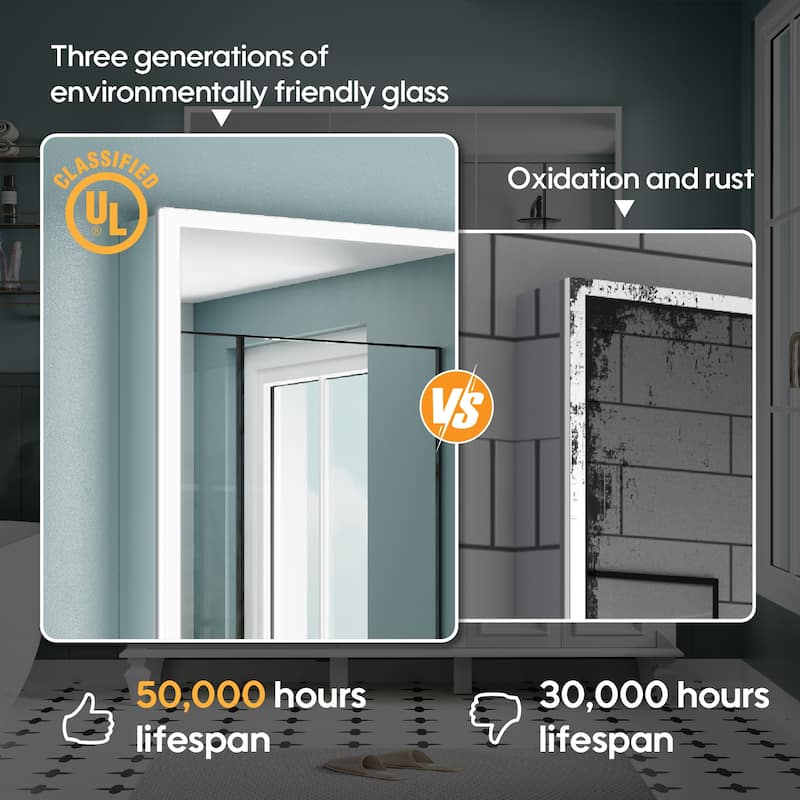 30'' H Recessed or Surface Frameless LED Mirror Cabinet With Defogger, Dimmer, Outlets & USB Ports 