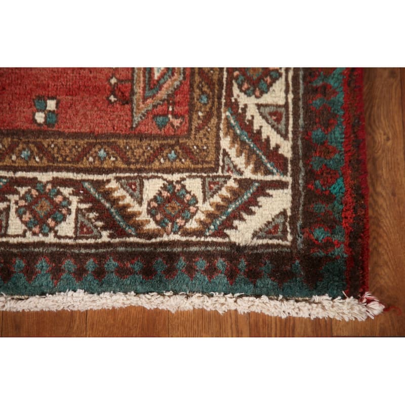 Red Ardebil Persian Vintage Runner Rug Handmade Hallway Wool Carpet - 3'3"x 9'3"