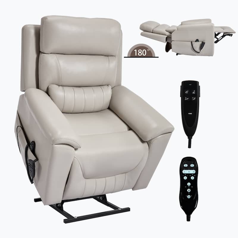 Dual Motor Power Lift Recliner Chair, Electric Recliners with Massage & Heating, Sofa Chair with Cup Holders & Side Pockets