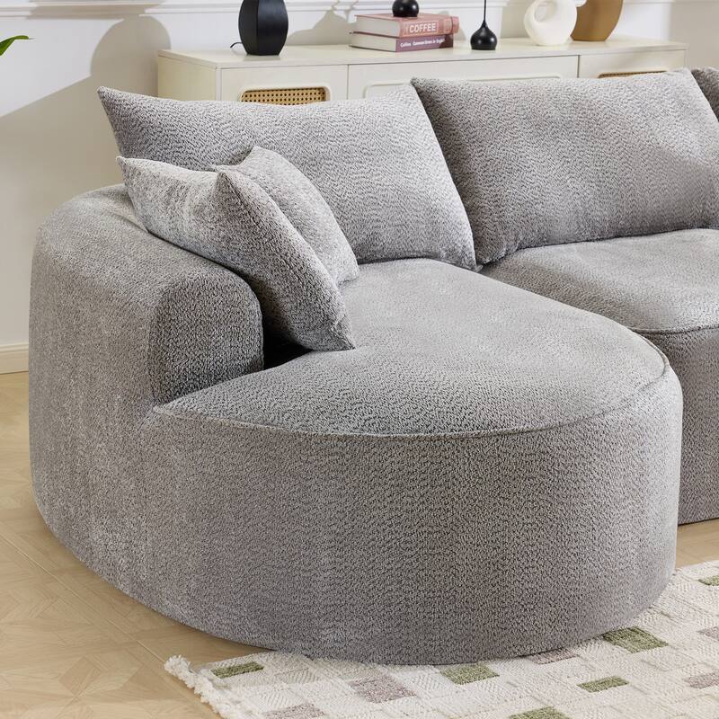 Curved Chenille Sectional Sofa Boneless Sofa Leisure Couch for Living Room, Grey
