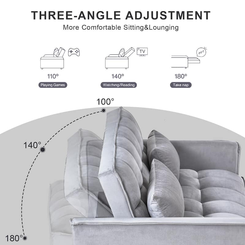 Velvet Sleeper Sofa Couch Pullout Bed, Loveseat Lounge Sofa with Reclining Backrest, Daybed with Toss Pillows & Pockets