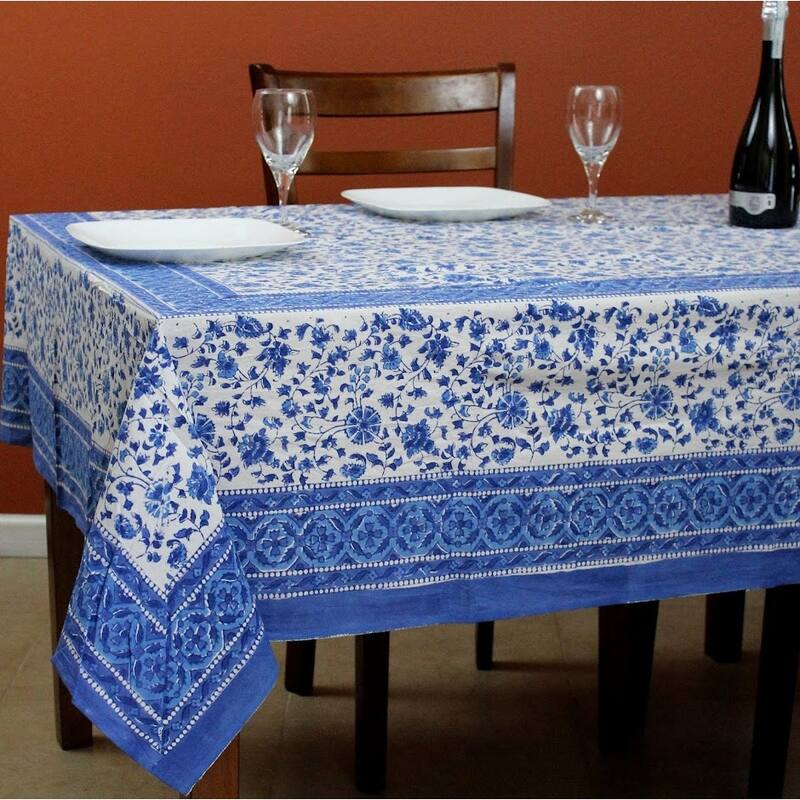 Bella's Floral Vine Cotton Block Print Tablecloth Rectangle