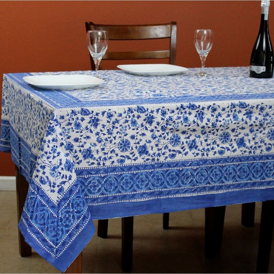 Bella's Floral Vine Cotton Block Print Tablecloth Rectangle