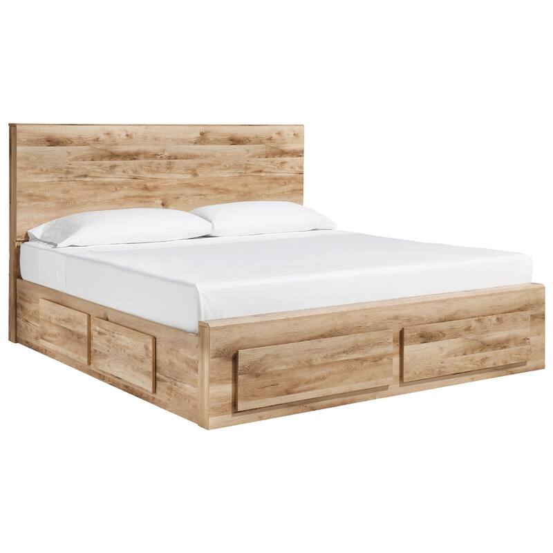 Oma King Panel Bed, 2 Footboard and 4 Side Drawers, Rustic Brown Wood