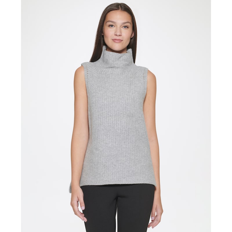 DKNY Sleeveless Turtleneck Sweater - XL - Pale Grey