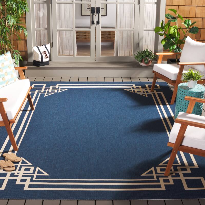 SAFAVIEH Courtyard Gjurga Indoor/ Outdoor Rug - 8' x 11' - Navy/Light Beige