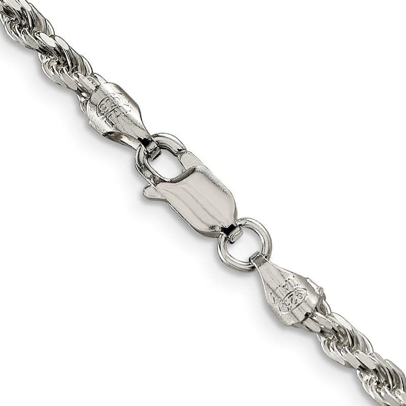 Curata 925 Sterling Silver Rhodium 3mm Diamond Cut Rope Chain Necklace for Men