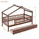 preview thumbnail 3 of 12, Walnut Twin Size Wooden House Bed with Two Drawers and Fence for Boys, Girls and Bedroom