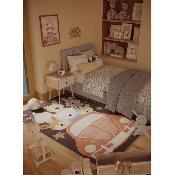 slide 2 of 4, Ginza Six Washable Safari Ride Night Drive Kids Rug