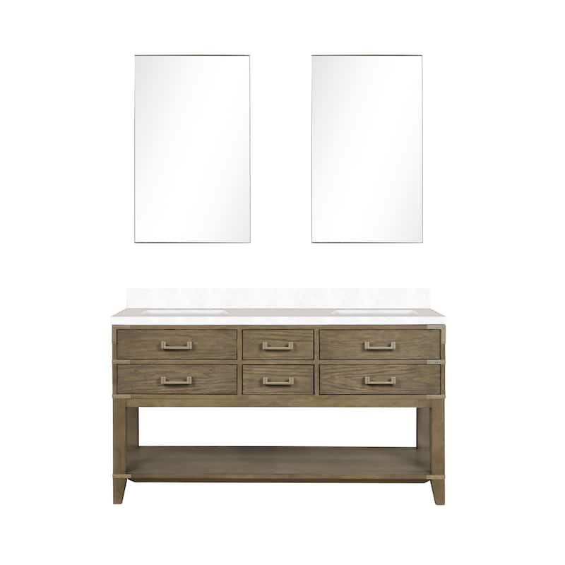 Norwalk 60 in W x 22 in D Black Oak Double Bath Vanity, Cultured Marble Top, and 28 in Mirrors - 60 - Grey Oak