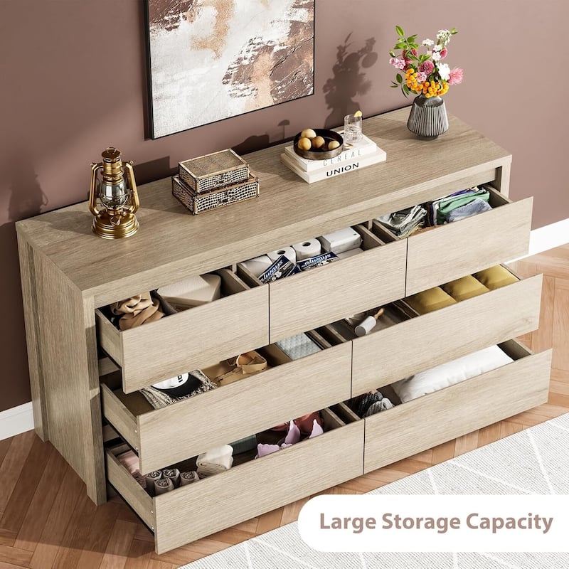 Modern Wide 7 Drawer Dresser Storage Cabinet for Living Room, Hallway Entryway