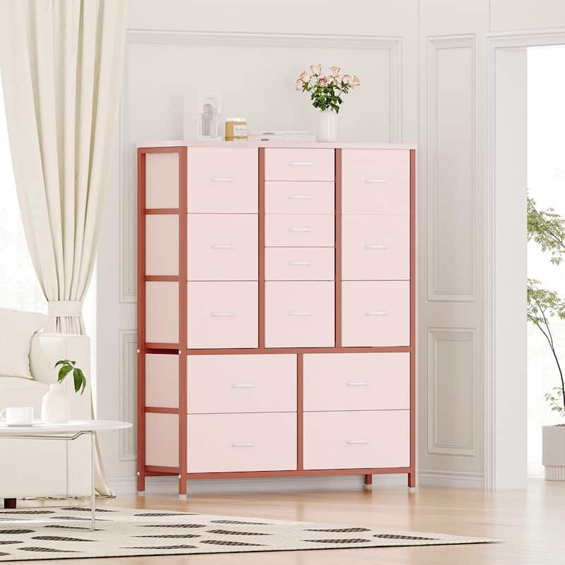Dresser for Bedroom with 15 Drawers,Tall Dresser Chest of Drawers - Pink