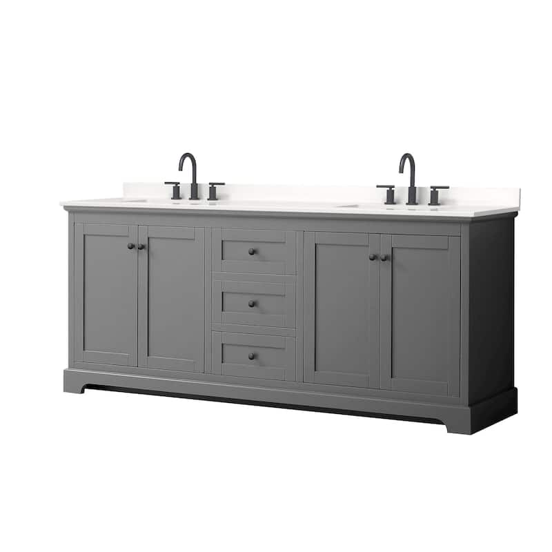 Wyndham Collection WCV232380D-QTZ-US3MXX Avery 80" Free Standing - Dark Gray / White Quartz Top / Matte Black