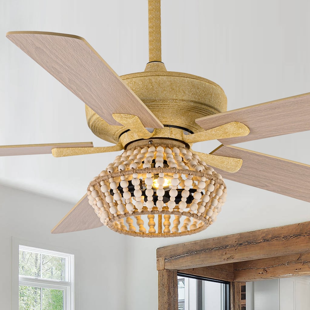 52-in Boho 5-Blade Sand Gold Reversible Cage Ceiling Fan with Remote and Light Kit - 52-in W