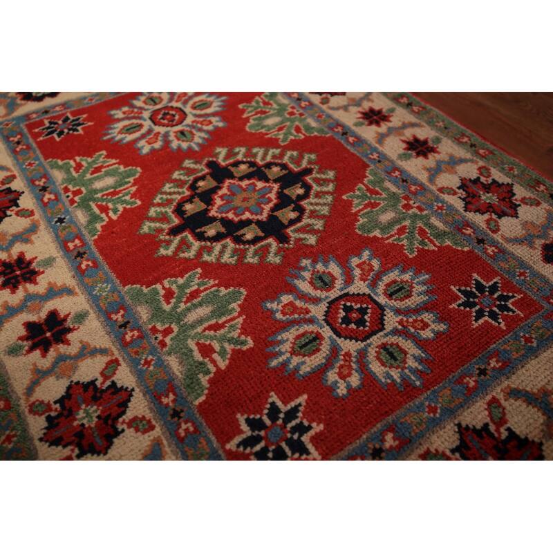 Red Kazak Foyer Rug Handmade Oriental Geometric Wool Carpet - 2'0" x 3'0"