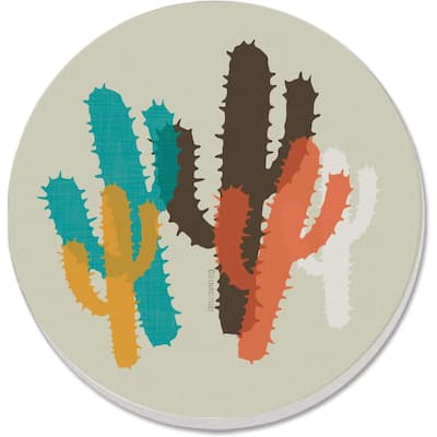 Cacti 4 Pack Absorbent Stone Coasters with Protective Cork Backing Manufactured in The USA Artistic Absorbent Easily Wipes Clean