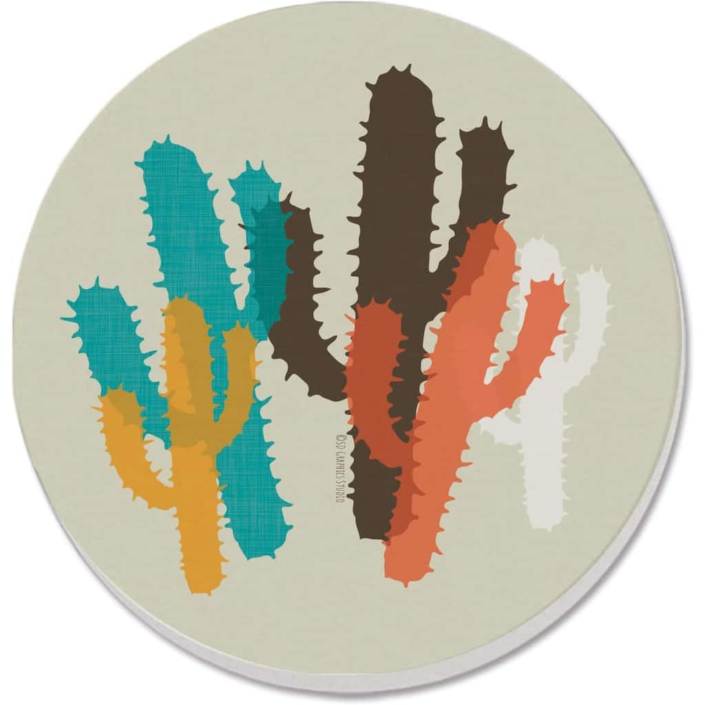 Cacti 4 Pack Absorbent Stone Coasters with Protective Cork Backing Manufactured in The USA Artistic Absorbent Easily Wipes Clean