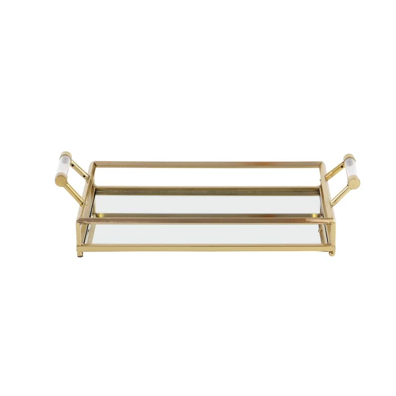 Metal Mirrored Tray with Acrylic Handles - Gold - CosmoLiving by Cosmopolitan - 12"W x 22"L x 5"H