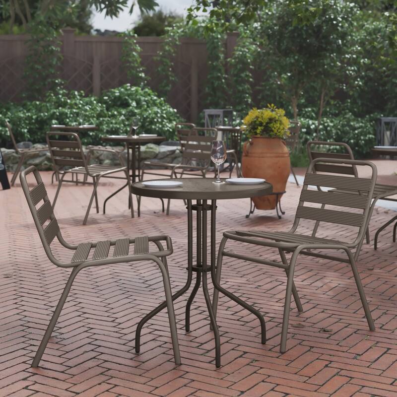 23.75" Round Tempered Glass Metal Table with Smooth Ripple Design Top - Clear/Bronze