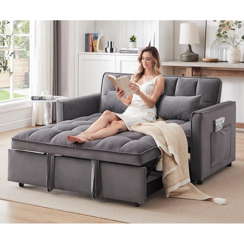 3 in 1 Convertible Sleeper Sofa Bed, Futon Couches for Living Room with Side Pocket, Adjustable Backrest