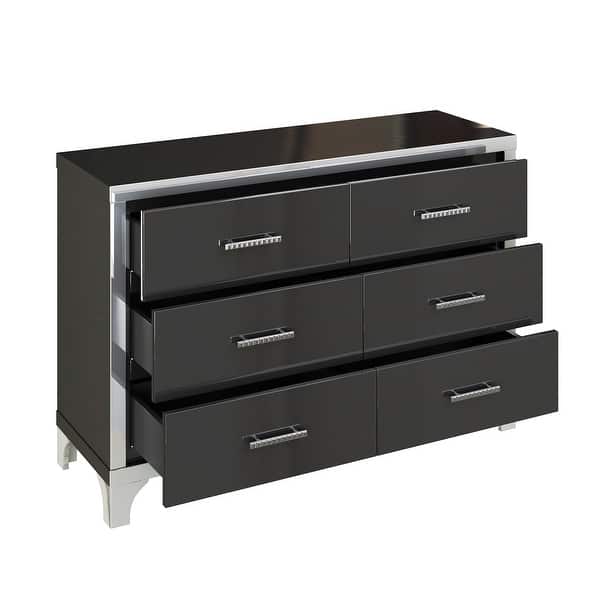 black gloss dresser High with Metal Handle, Mirrored Storage Cabinet with 6 Drawers for Bedroom, Living Room, - Bed Bath & Beyond Size:16.5 34/35 and practical organization Shirt Dress Navy and Black Dress