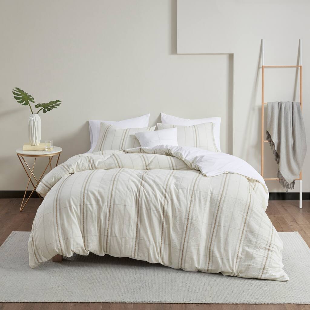 Peyton Taupe/ Ivory 5 Piece Organic Cotton Yarn Dyed Oversized Comforter Cover Set by Clean Spaces