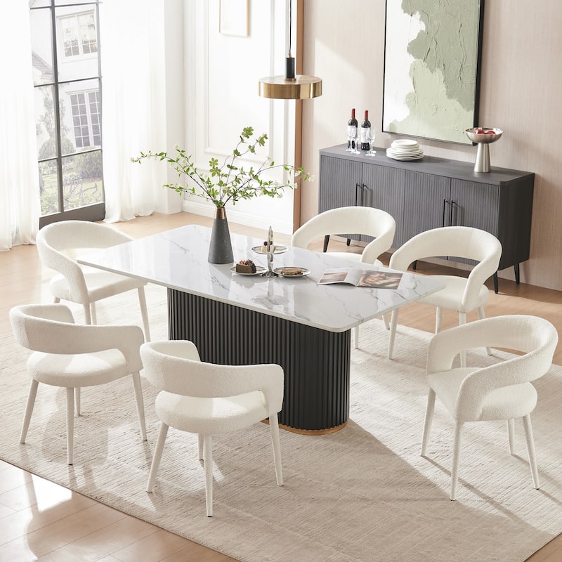Modern Fort Boucle Upholstered Dining Chair (Set of 6) - Set of 6 - White - Dining Height