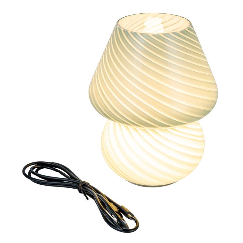 Hand-Blown Art Glass LED Rechargeable Table Lamp with Touch Switch and USB Cord, Blue - 5.9"L x 5.9"W x 7.3"H