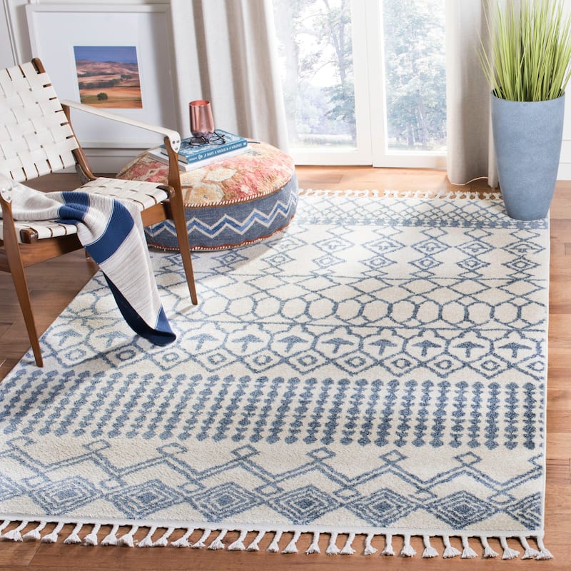 SAFAVIEH Kasbah Mihoko Moroccan Tassel Rug - 5' x 8' - Ivory/Blue