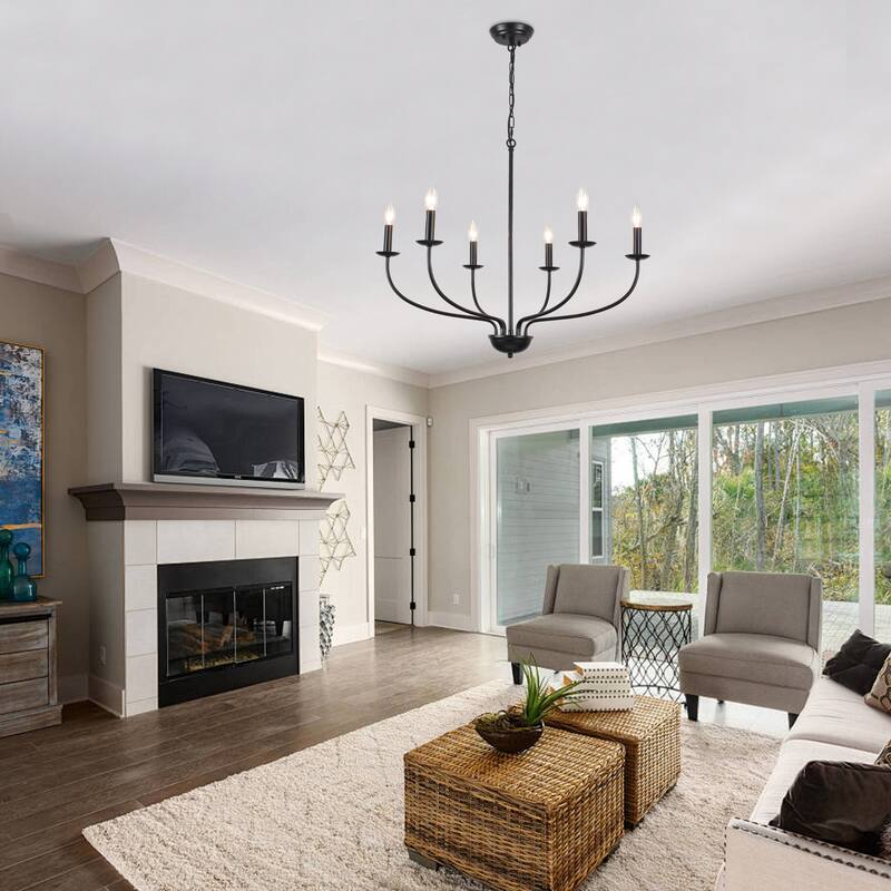 6-Light Farmhouse Candle Chandelier Modern Hanging Lamp for Living Room Kitchen Hallway Entryway - N/A
