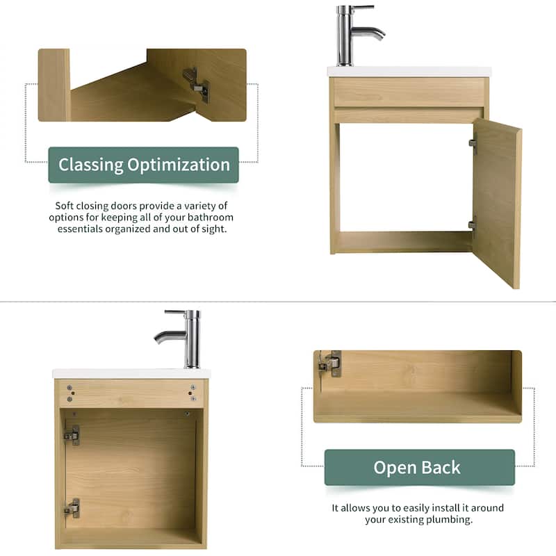 BNK 16/18 Inch Single Sink Bathroom Vanity with Soft Close Door