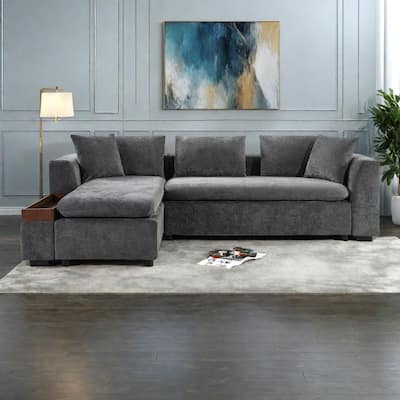 93.7" Chenille L-Shaped Sectional Sofa with Wooden Storage Compartment and Deep Seating