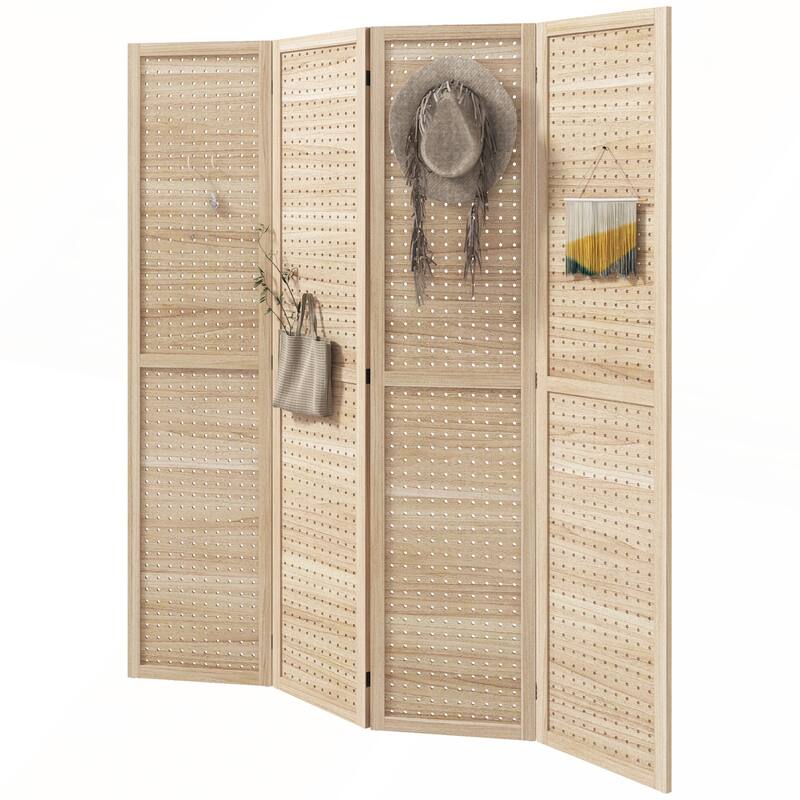 Natural Wood 4-Panel Folding Room Divider for Indoor Privacy and Decor