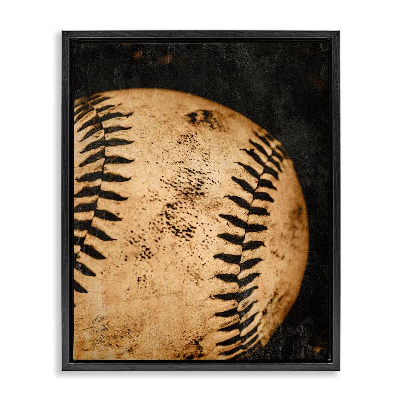 Stupell Vintage Baseball Close Up Framed Floater Canvas Wall Art Design By Kim Allen - 25 x 31 - Black