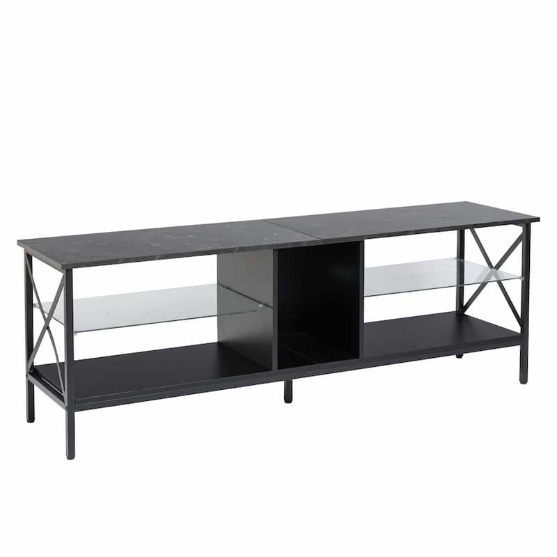 Modern Iron TV Stand with LED Lights, Remote Control, and Toughened Glass Shelves